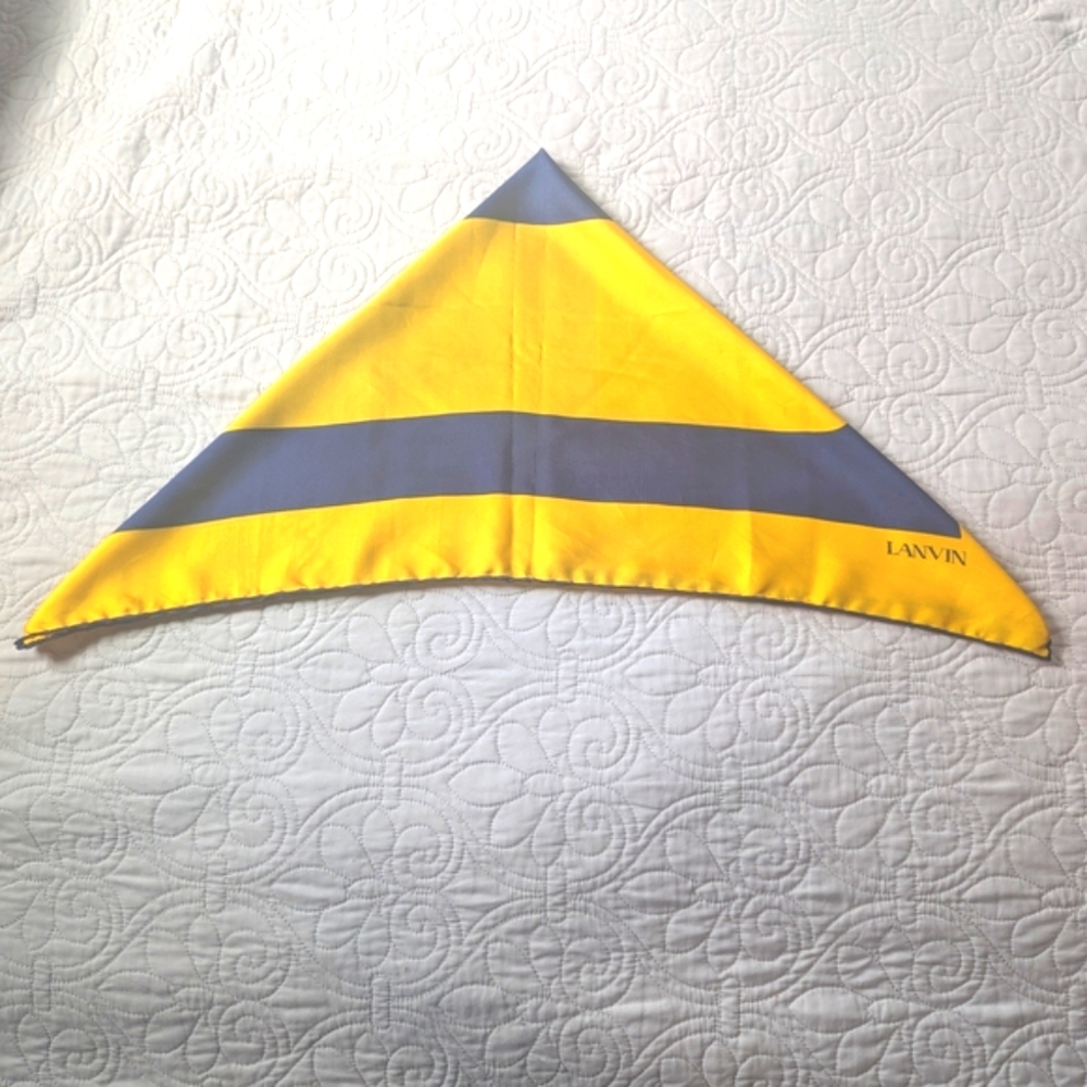 Vintage Lanvin Yellow & Navy Silk Scarf – Made in Italy - Picture 4 of 8